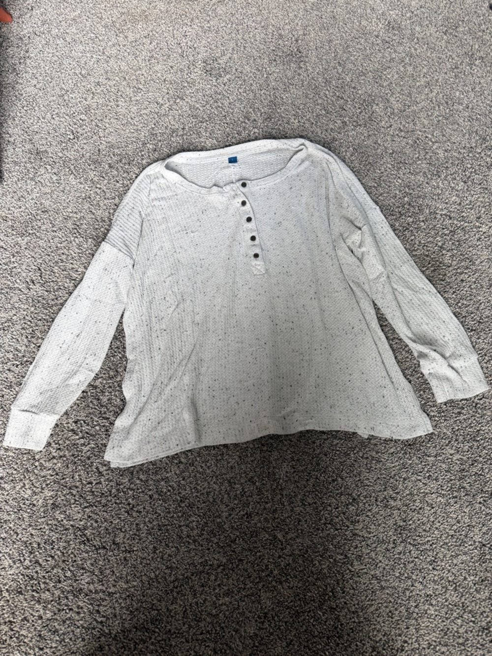 Old Navy White Speckled Henley Button-Down Long Sleeve Top